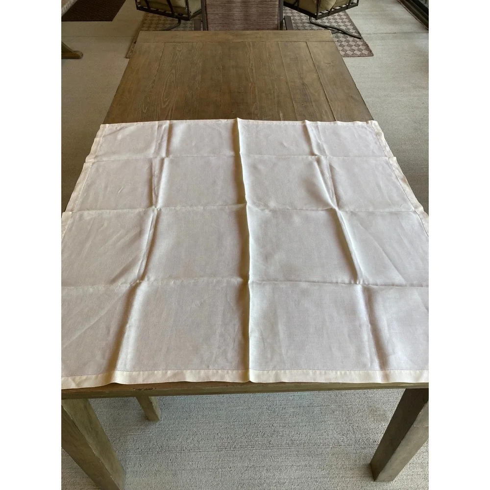Vintage Cream Linen Square‎ Tablecloth Hemstitch Border 41x41  Classic